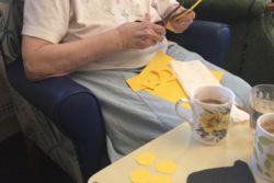 Residents-making-crafts-for-St-Patricks-Day-