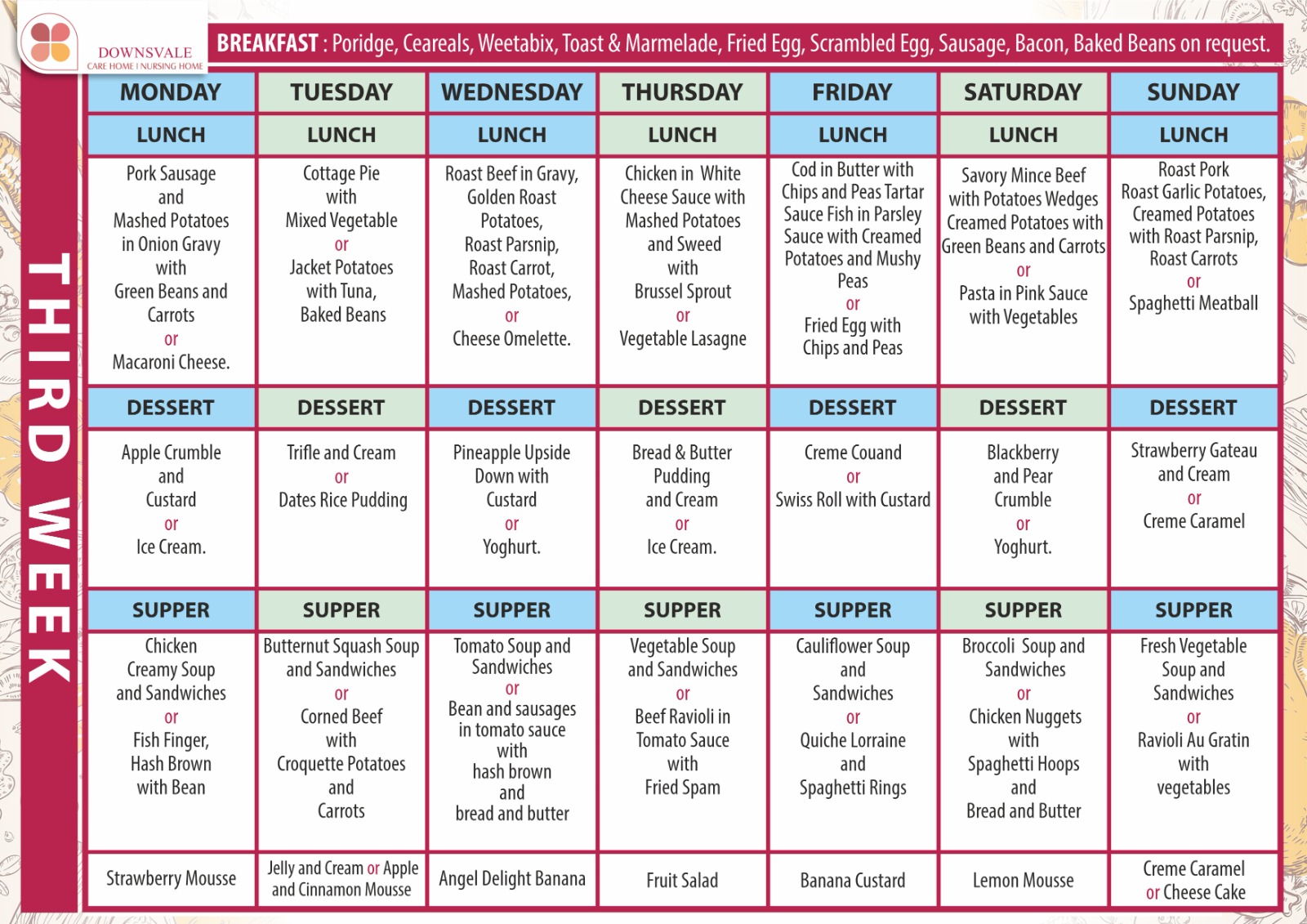 Nutritious Meals - Downsvale Nursing Home Dorking Surrey