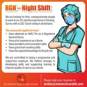 We are looking for new people to join our team at Downsvale Nursing Home!