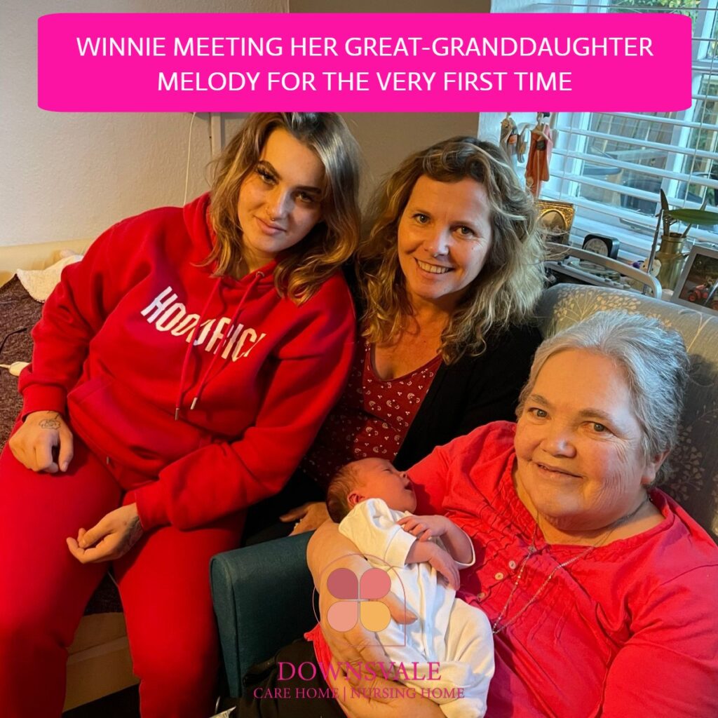 Winnie meeting her great granddaughter melody for the very fist time
