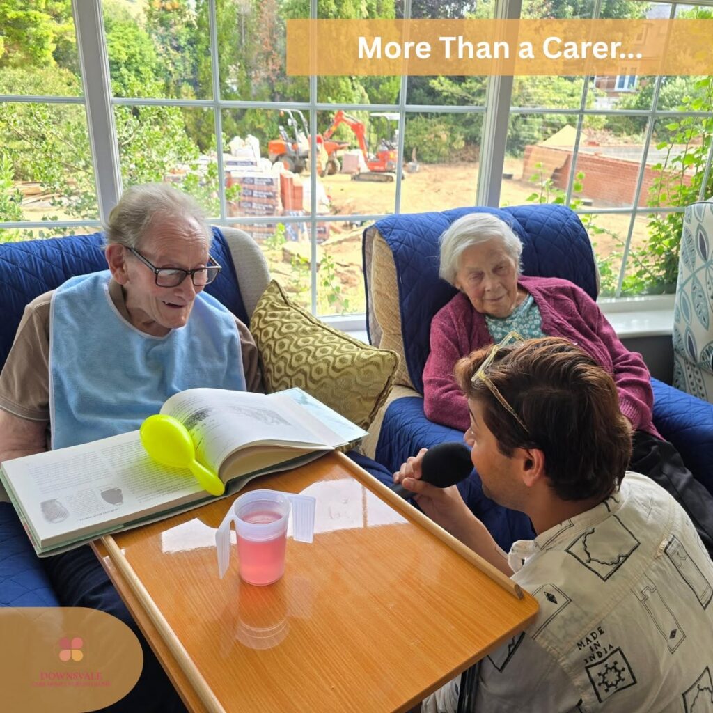 Residents enjoying a personalised music session with singing, conversation, and shared smiles.