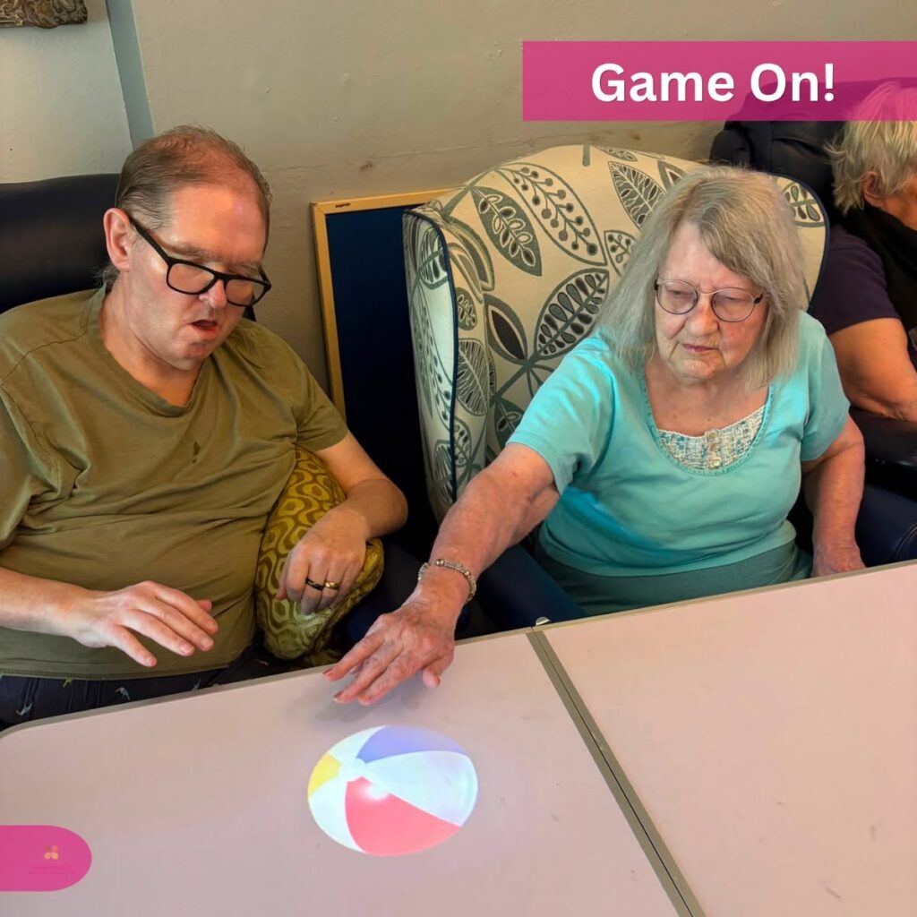 Residents participate in an engaging interactive game.